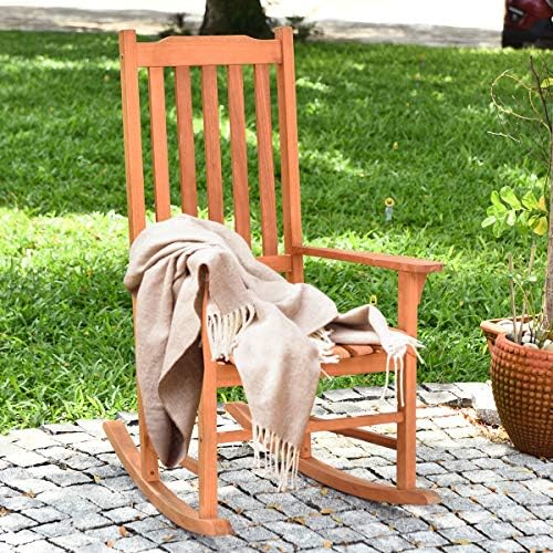 GIANTEX Porch Rocking Chair Outdoor and Indoor Use, Solid Eucalyptus Wood Roc...