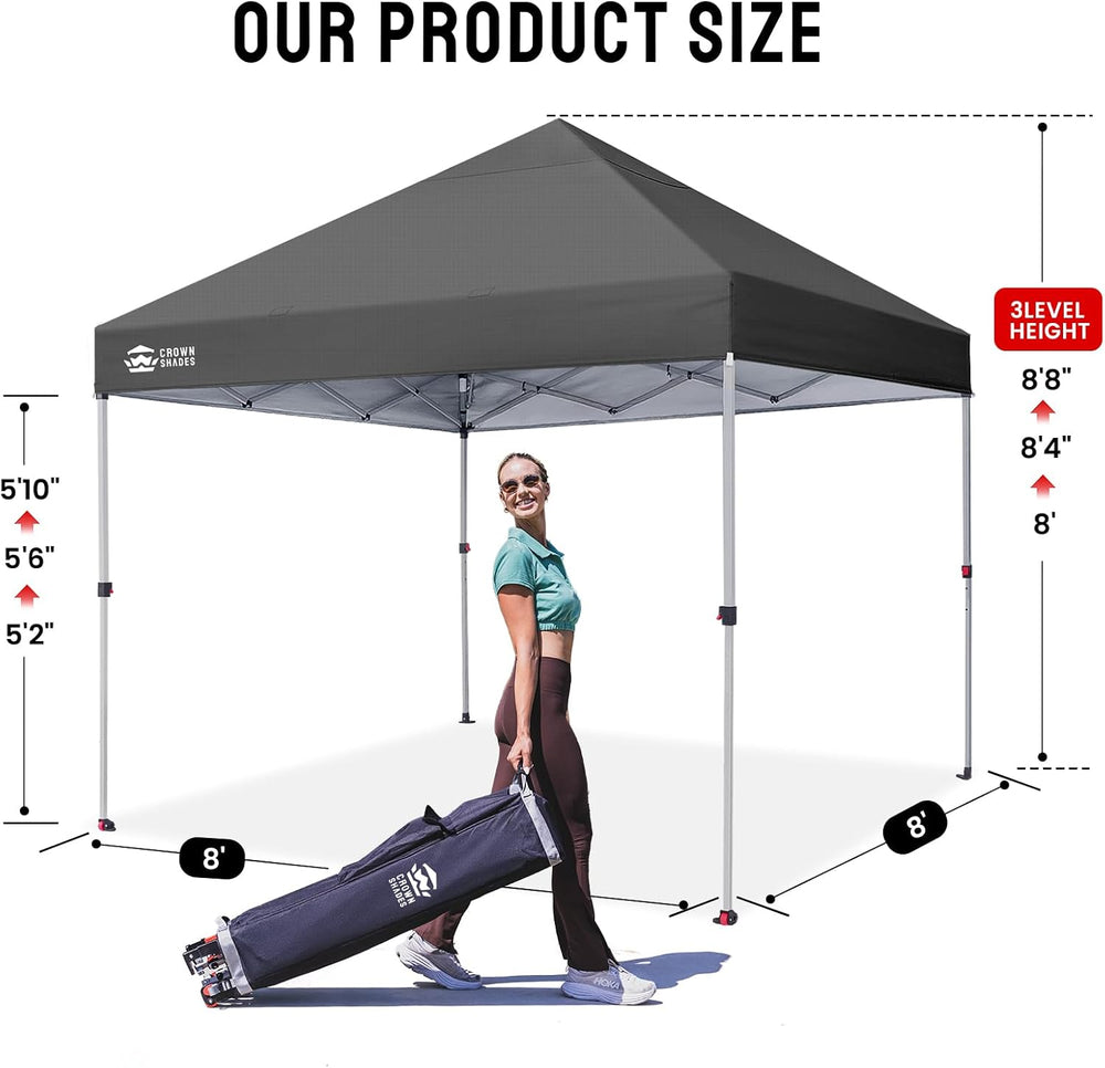 CROWN SHADES 8x8 Pop Up Canopy Tent with One Push Setup, Grid Gray
