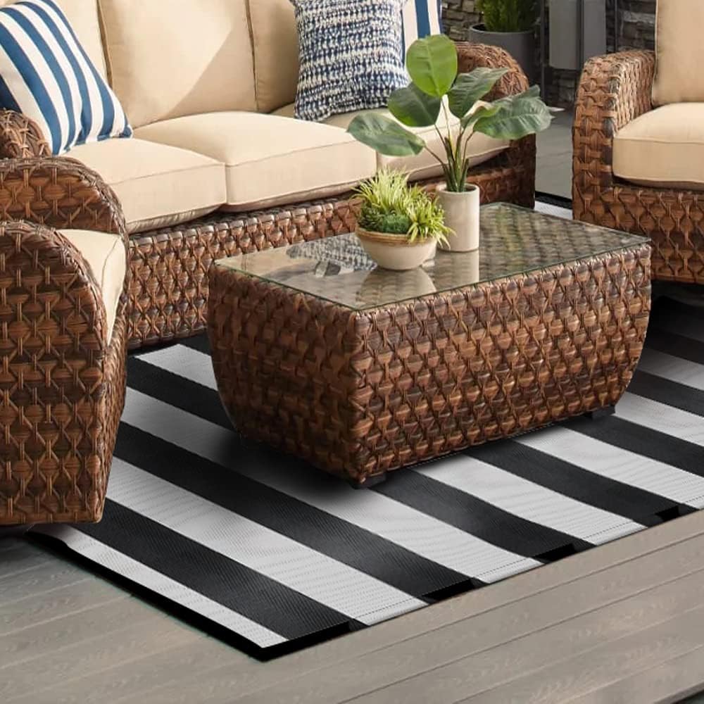 Plastic Straw Rug, 9'x12' Outdoor Waterproof Patio Rugs Foldable Reve...