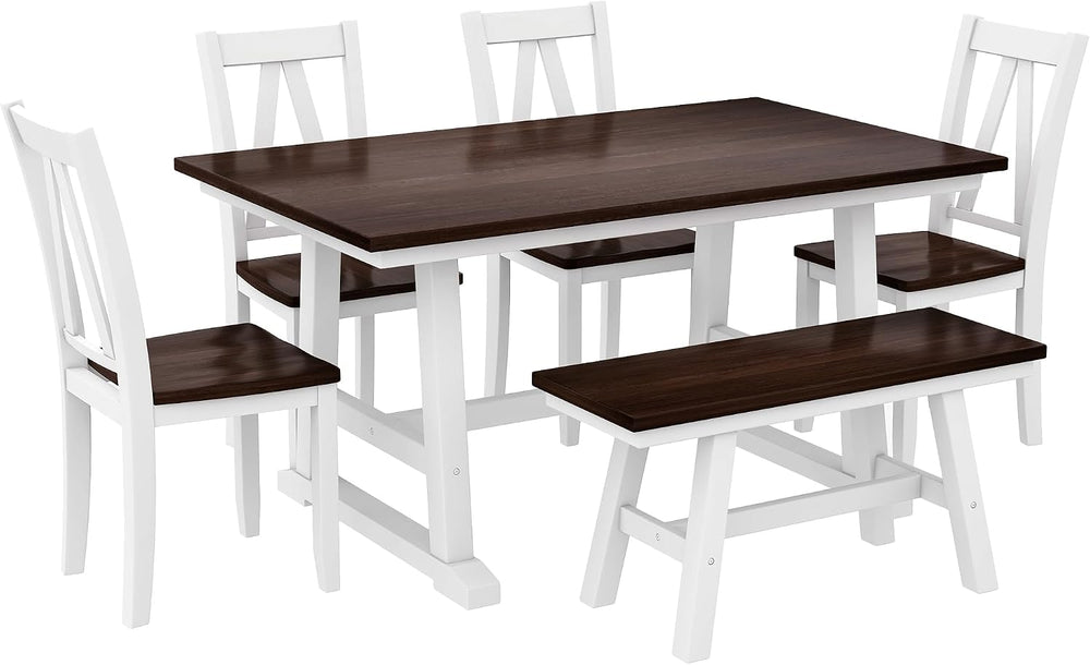 Harper & Bright Designs 6-Piece Dining Set, Farmhouse Style Wood Dining T...