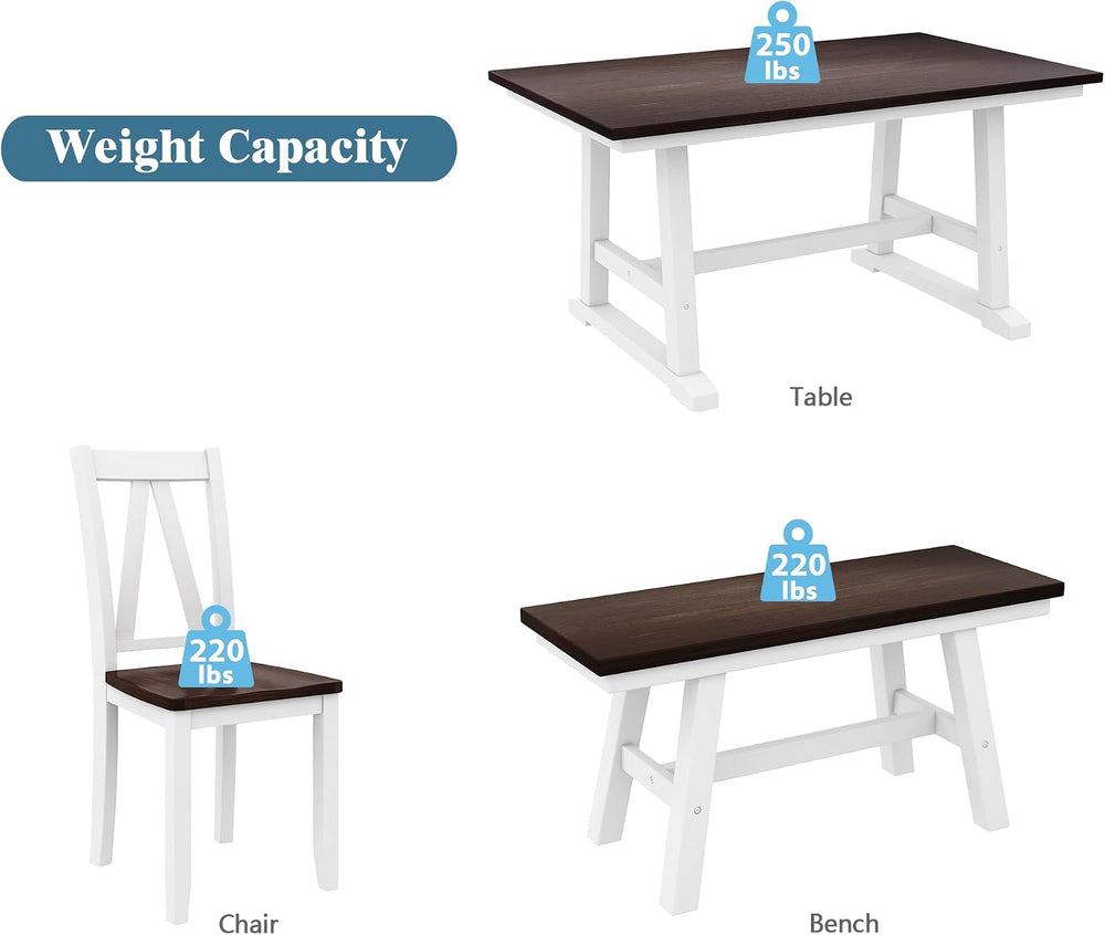 Harper & Bright Designs 6-Piece Dining Set, Farmhouse Style Wood Dining T...
