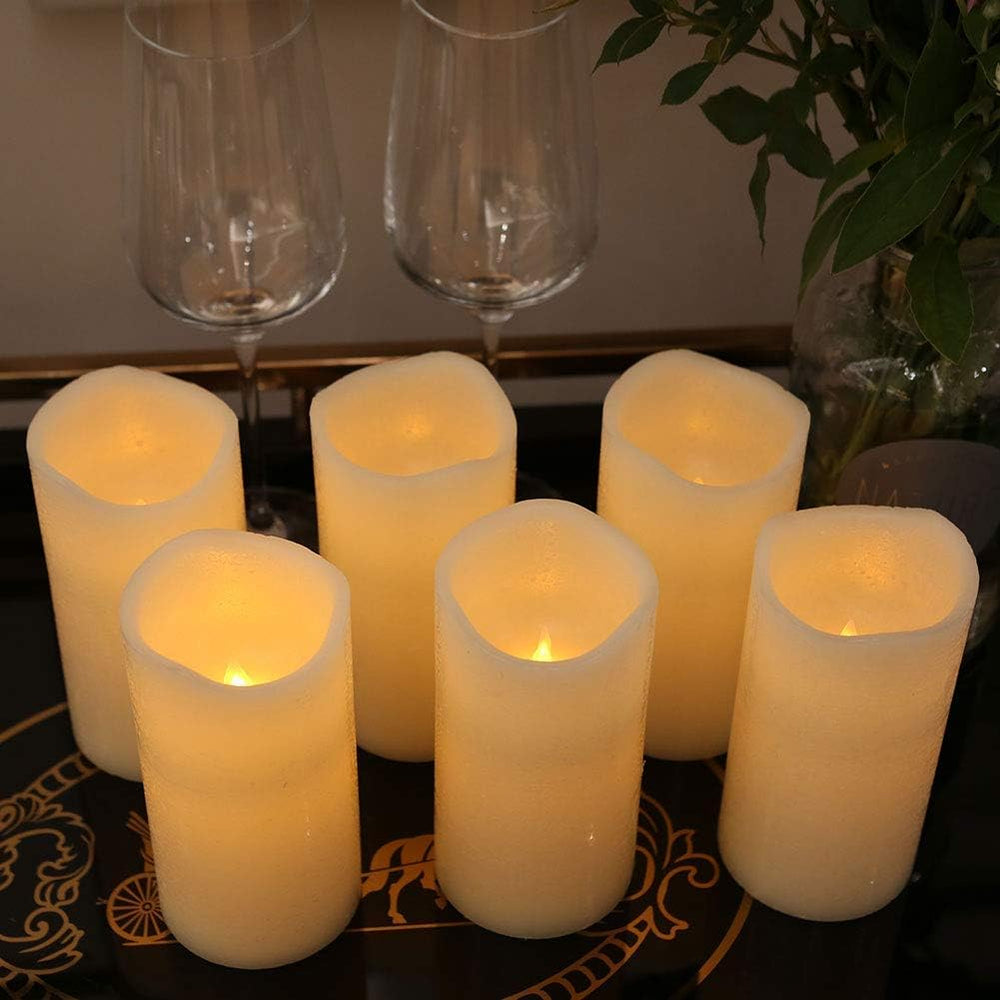 H-BLOSSOM Flickering Flameless Candles Battery Operated Real Wax Pillar Candl...