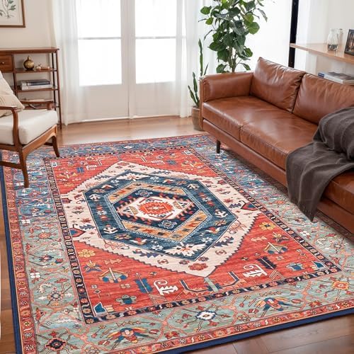 SERISSA 5x7 Washable Non Slip Boho Area Rug for Living Room,Rust