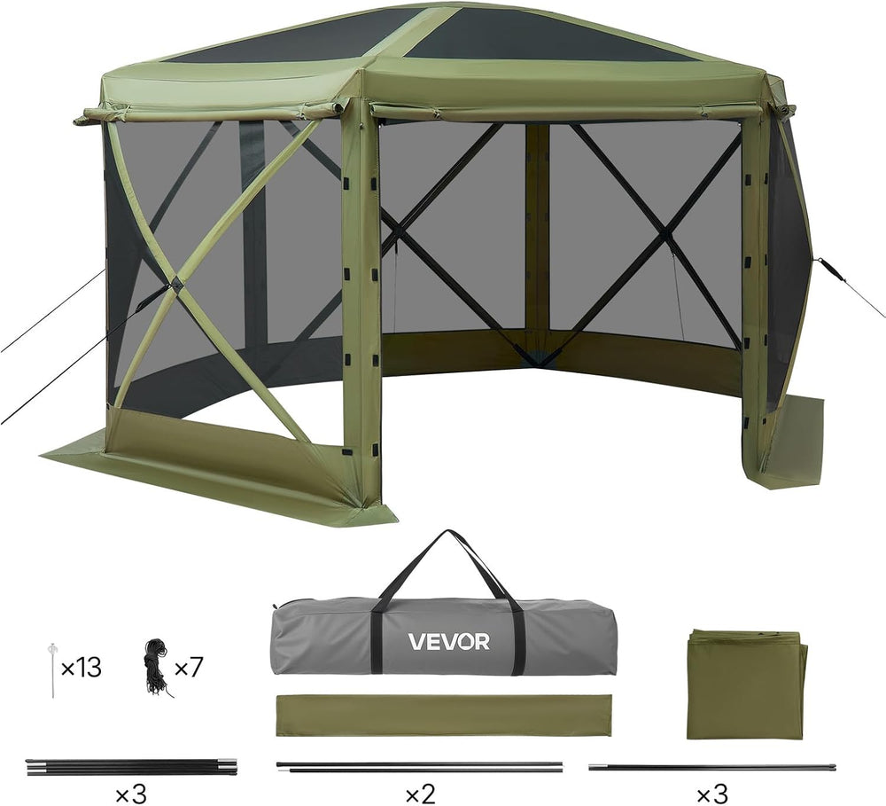 VEVOR Pop up Gazebo Screen Tent, 12 x 12 ft Large 6-Sided Camping Canopy Tent...