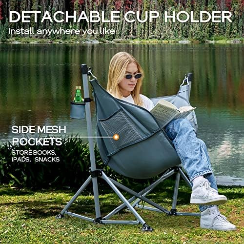 Portal Hammock Camping Chair,350 lbs Folding Rocking Chair for Adults, Grey