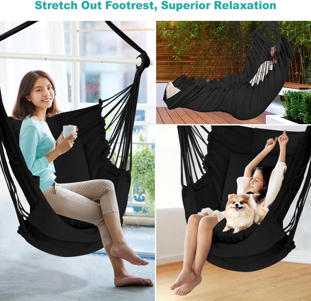 Outerman Hammock Chair, Hanging Chair with 3 Cushions and Foot Rest Support, ...
