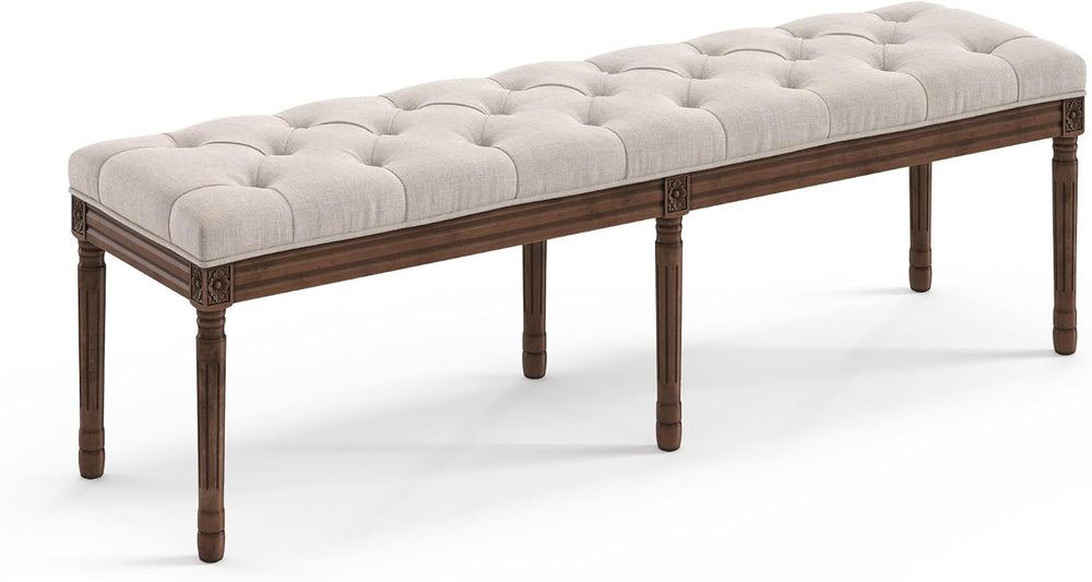 LUE BONA 60" Fabric End of Bed Bench, Upholstered Tufted French Bedroom ...