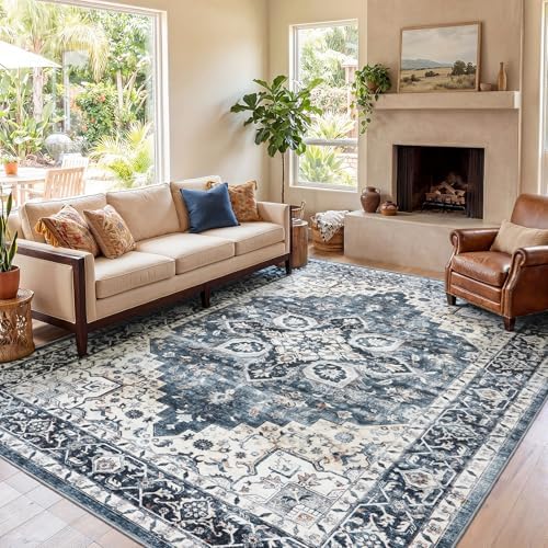 AMADA HOMEFURNISHING 8x10 Washable Area Rug, Low-Profile with Non-Slip Backin...