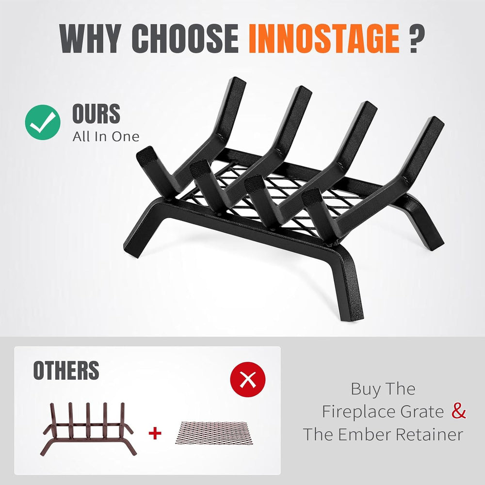 INNO STAGE 14 Inch Fireplace Grate with Ember Retainer
