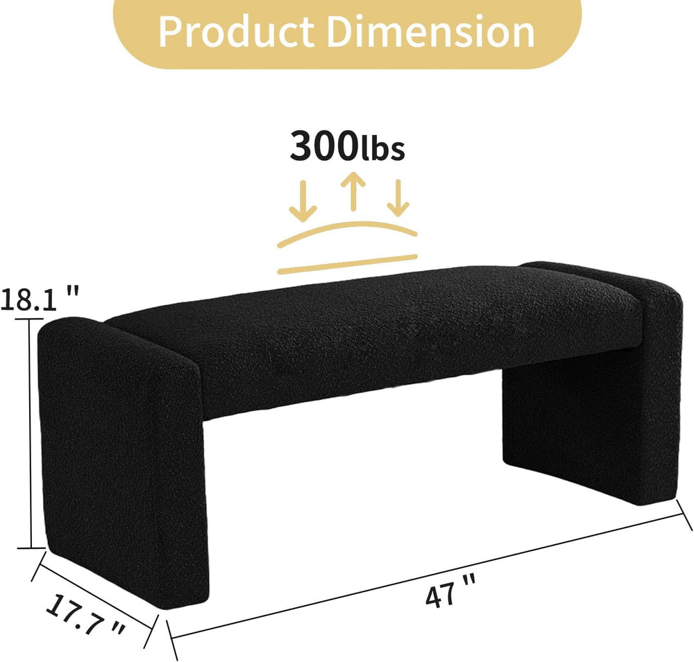 SIMTONAL Black Entryway Bench with Wood Frame, 47" Boucle Upholstered Bench