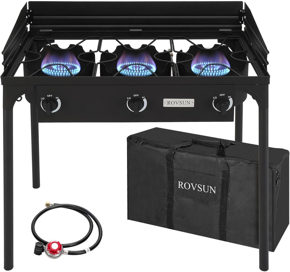 ROVSUN 3 Burner Outdoor Propane Gas Stove with Windpanel, Carrying Bag & ...