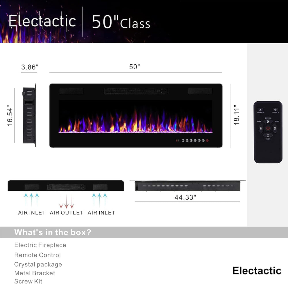 Electactic 50 Inch Electric Fireplace Insert Ultra-Thin - Recessed & Wall...
