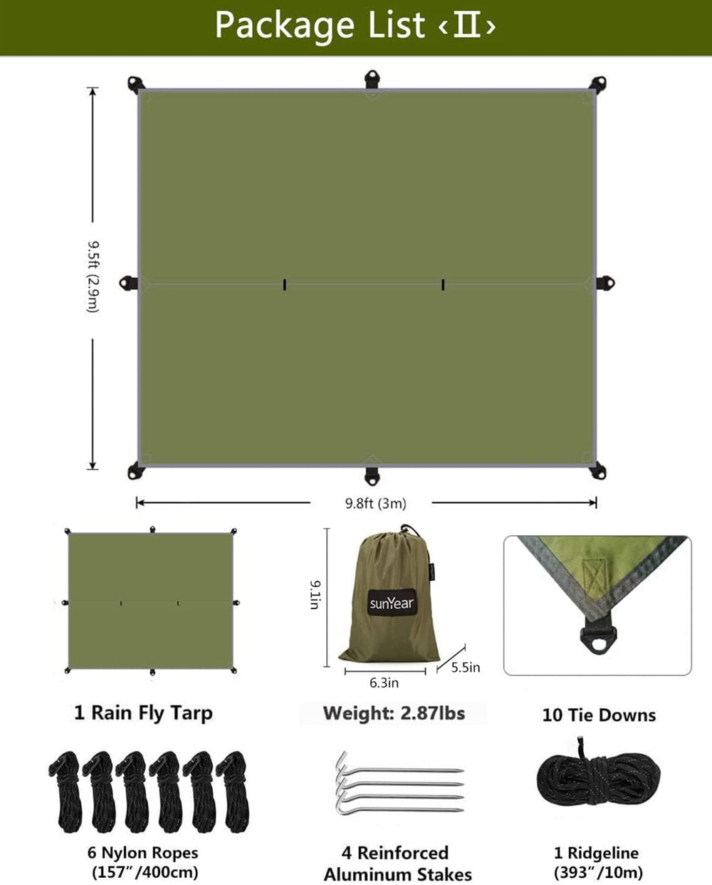 Sunyear Hammock Camping with Rain Fly Tarp and Net, Portable Camping Hammock ...
