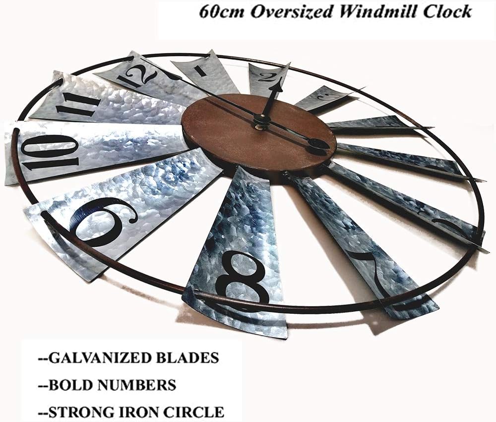 Evursua 24 Inch Modern Farmhouse Clock Large Metal Windmill Clock for Walls I...