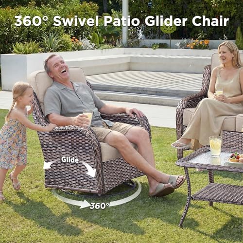 Luxury Patio Furniture Set with Fire Pit Table-6 Pieces All Weather Outdoor S...