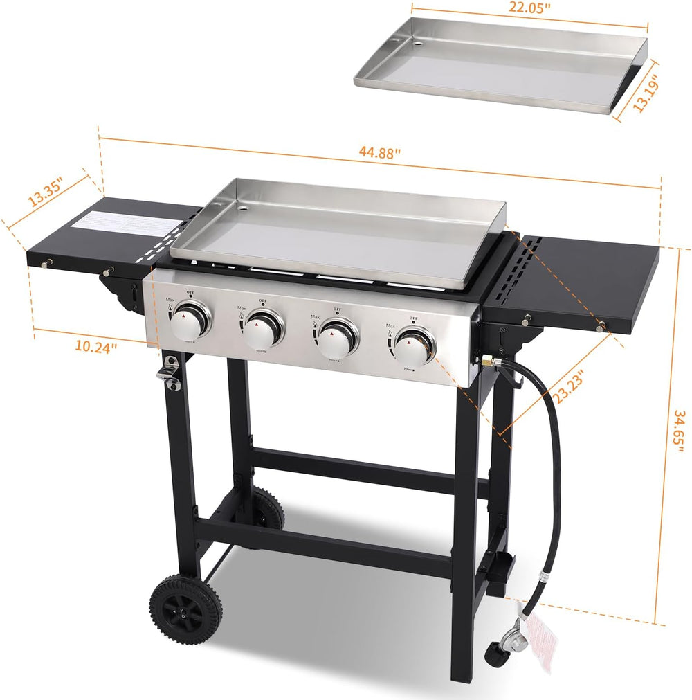 Propane Gas Griddle 4-Burner, Flat Top Grill Griddle, Outdoor Gas Stove with ...