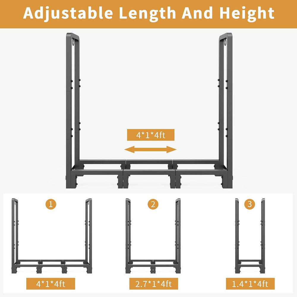 Mr IRONSTONE 4ft Firewood Rack Outdoor Indoor, Upgraded Heavy Duty Adjustable...