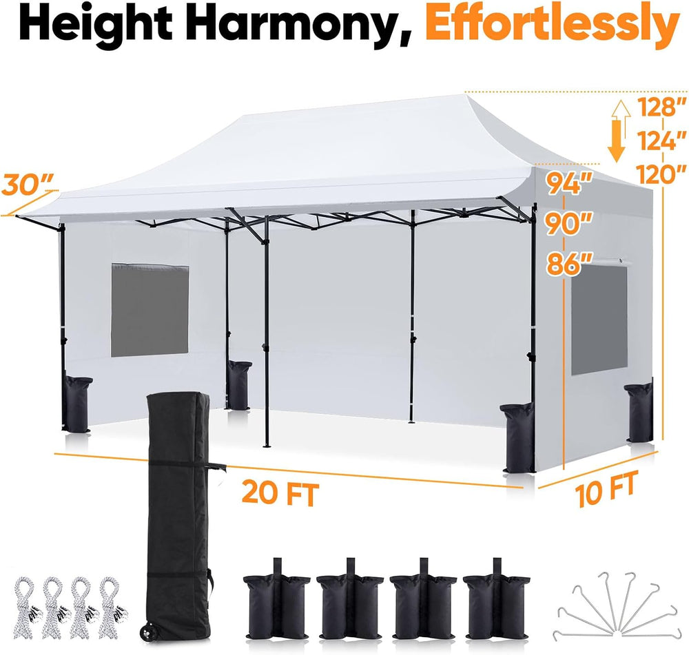 Quictent 10'x20' Heavy Duty Pop up Canopy Tent with 3 Removable Sidew...