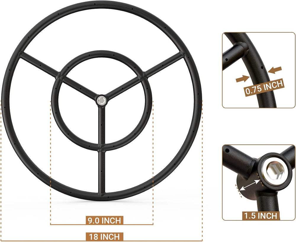 onlyfire 18" Round Fire Pit Burner Ring for Natural Gas/Propane Fireplace