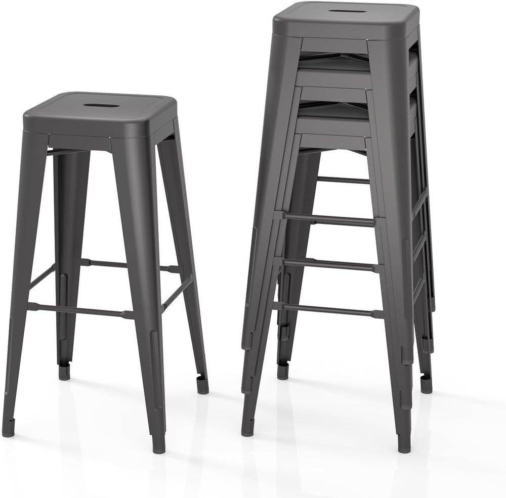 Stackable Metal Bar Stool Backless Counter Stools Fullmetal Dinning Chairs Se...