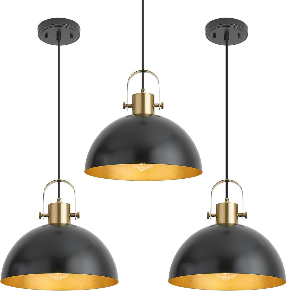 12 Inch Farmhouse Pendant Lights, Black, 3 Pack