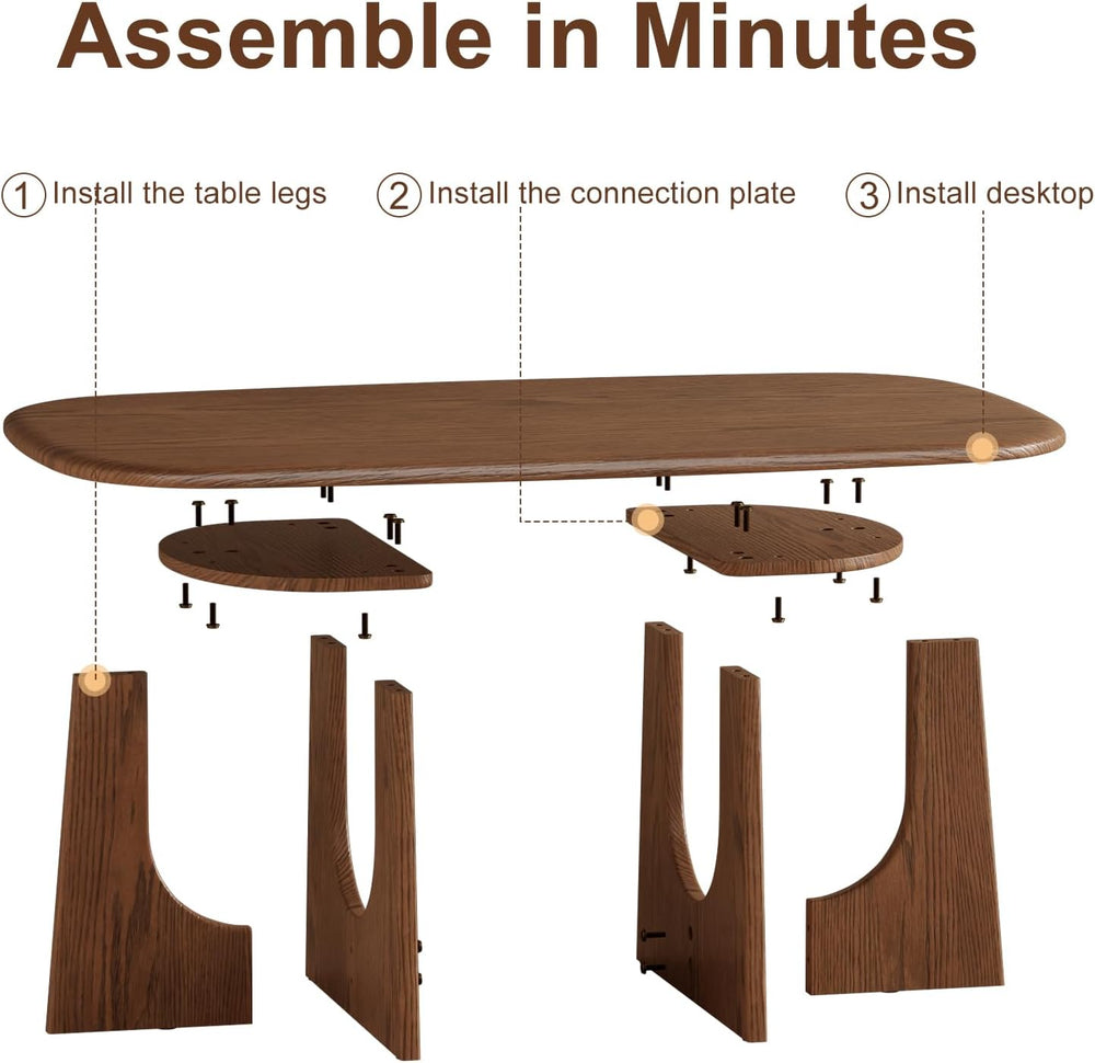 Solid Wood Coffee Table, Mid-Century Modern Center Table for Living Room, FAS...