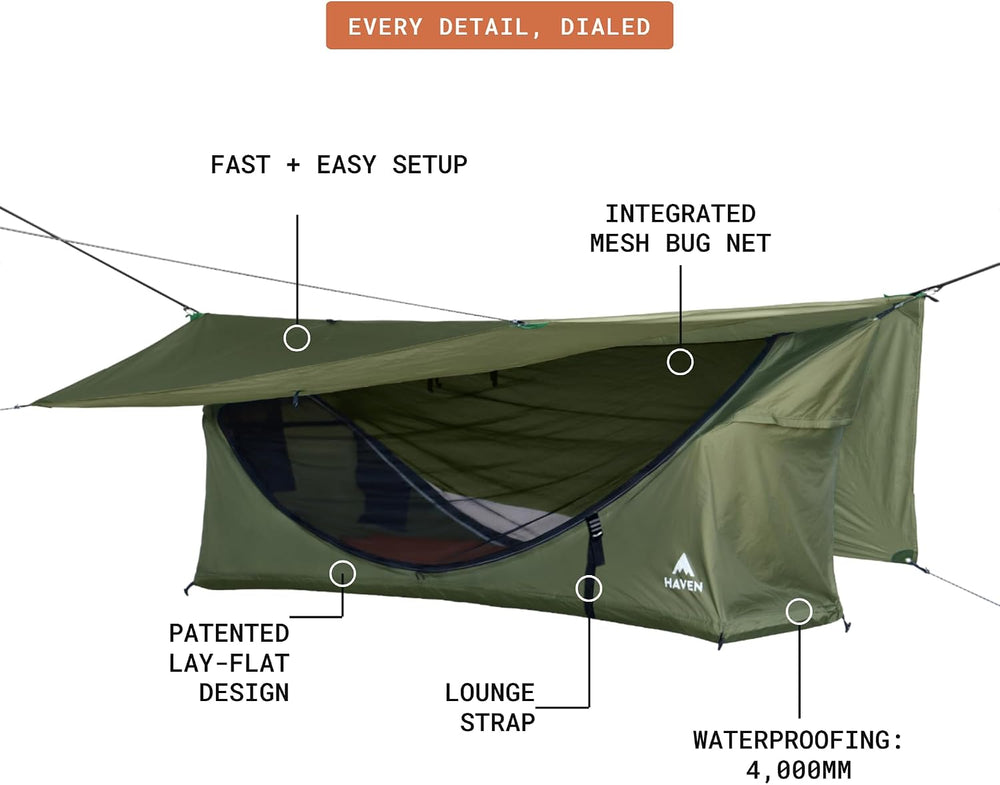 Haven Tents Lay Flat Hammock Tent - Waterproof Camping Hammock with Mosquito ...