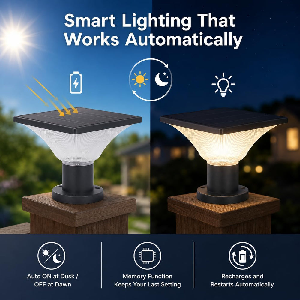 Solar Post Cap Lights Outdoor,Dusk to Dawn Auto On/Off Solar Powered Post Lig...