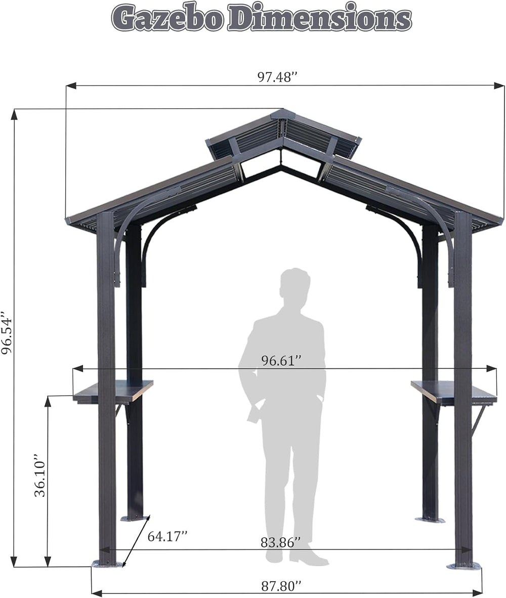 Grill Outdoor BBQ Hardtop Metal Gazebo 8X5FT Patio Grill Pergola