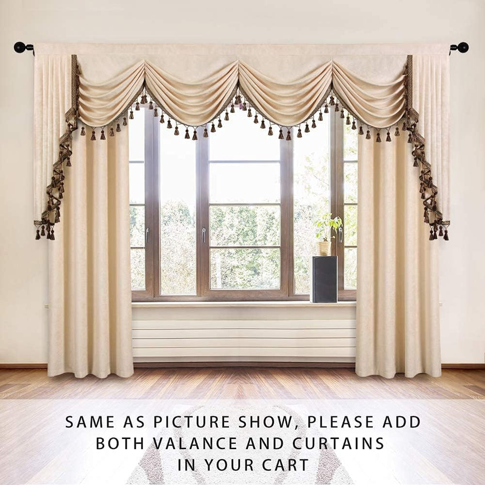 ELKCA Thick Chenille Window Room Curtains Valance for Living Room Beige Water...