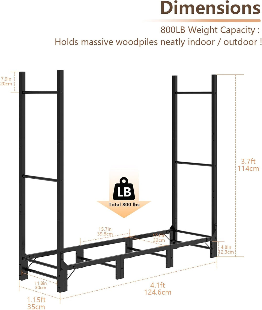 C-Hopetree 4Ft Outdoor Indoor Firewood Rack, Adjustable Metal Log Holder for ...