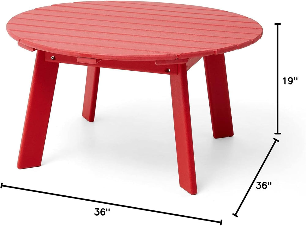 All-Weather Outdoor Round 36" HDPE Adirondack Patio Side Coffee Table, Red