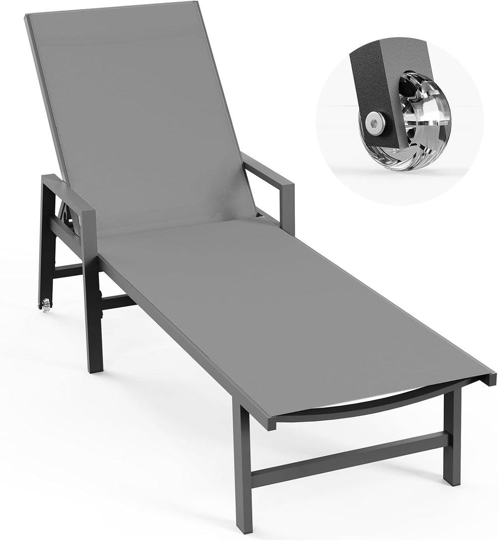 Vexwalx Patio Chaise Lounge Chair Outdoor with Wheels&Armrests, Aluminum ...