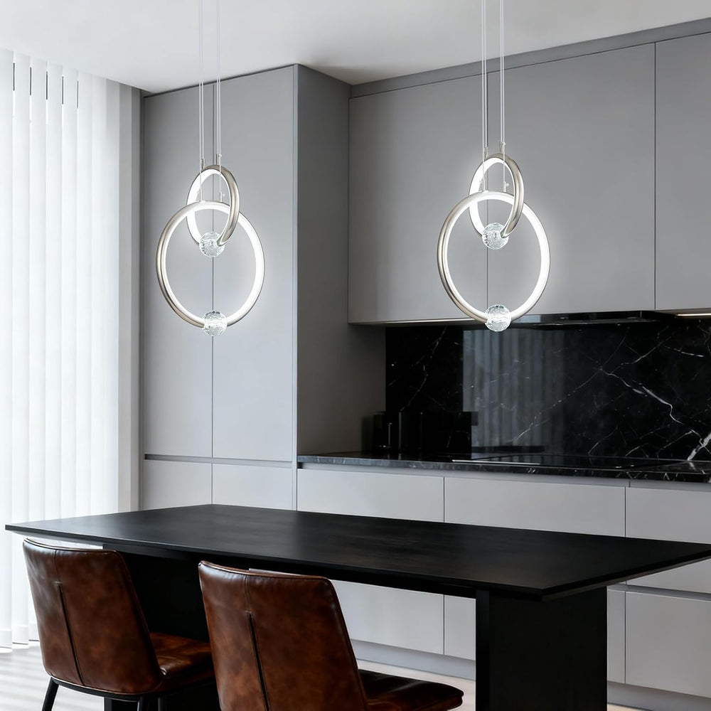 Modern Chandelier 2 Ring Nickel Color Pendant Light Fixture,Dimmable LED Pend...