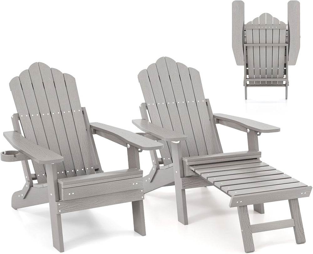 Giantex Folding Adirondack Chair, All-Weather Lounge Chair with Adjustable Ba...