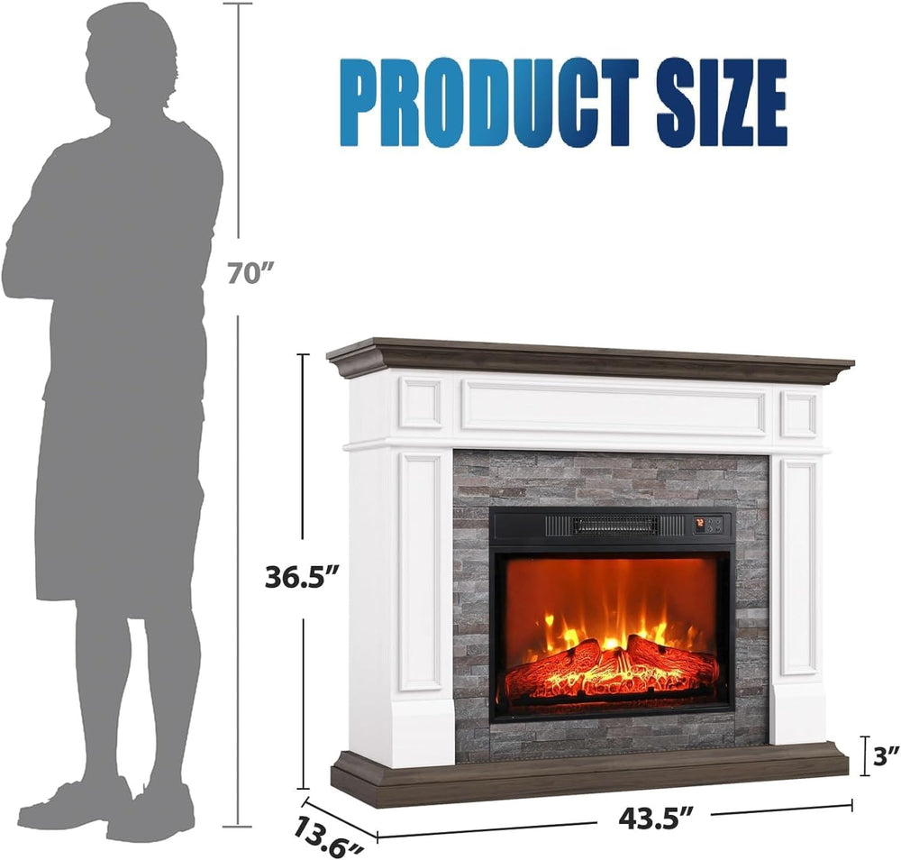 Naice 44" Electric Fireplace Mantel, Farmhouse TV Stand w/ 23" Heat...