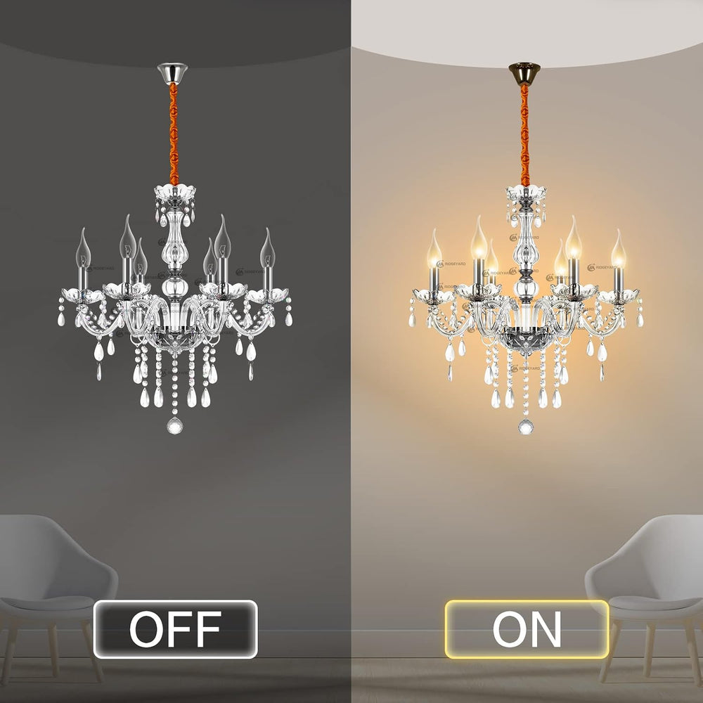 Ridgeyard 6-Lights Crystal Chandelier Modern Candle Chandeliers Living Room L...