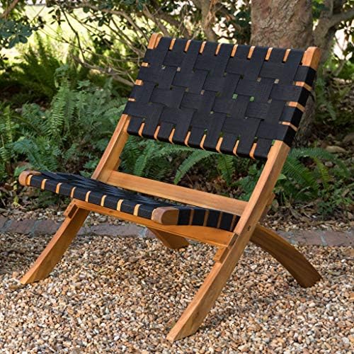 Patio Sense Sava Outdoor Folding Chair | Acacia Wood Construction | Black Wov...