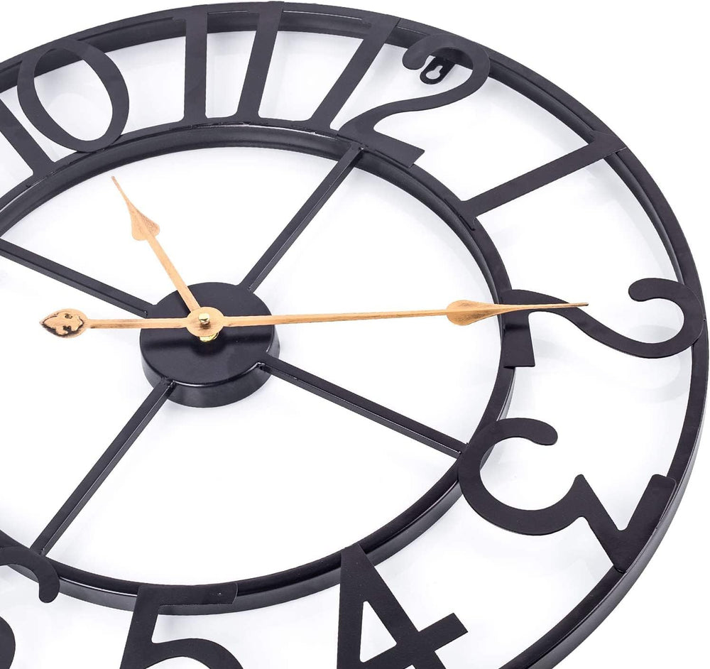 20 in Large Outdoor Clock – Black Metal Outdoor Wall Clock for Patio/Pool Are...