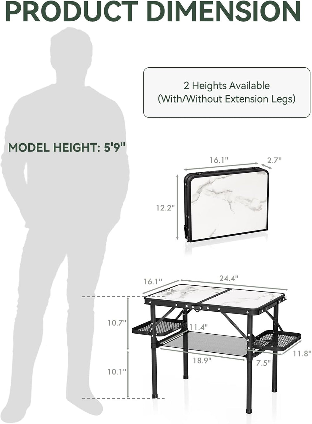 Titanker Small Camping Table Foldable 2ft, Folding Picnic Table with Side Rac...