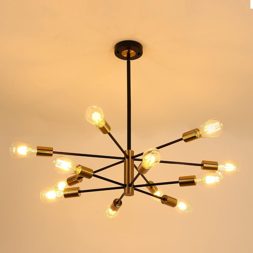 12-Light Modern Sputnik Chandelier, Mid Century Black Gold Ceiling Chandelier...