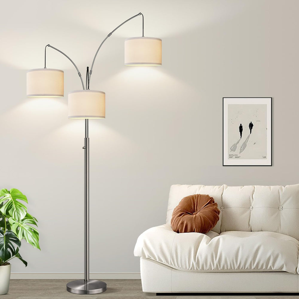 Dimmable Floor Lamp, 3 Lights Sliver Arc Floor Lamp, Modern Tall Standing Tre...