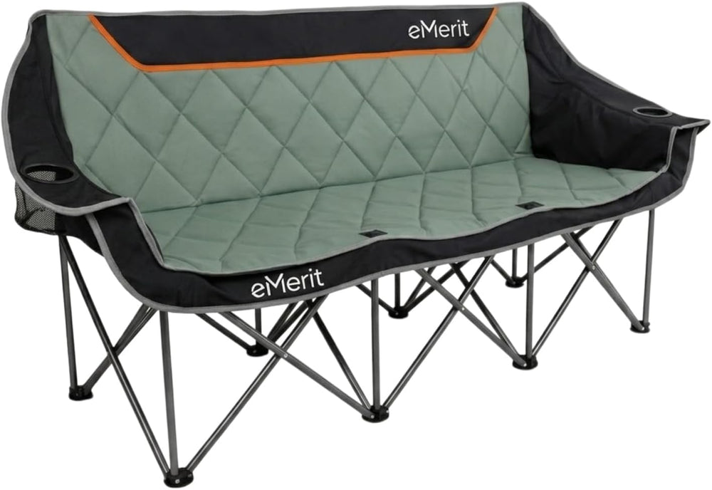 EMERIT 3 Person Camping Chair,900lb Heavy Duty Triple Loveseat Wide Padded Fo...