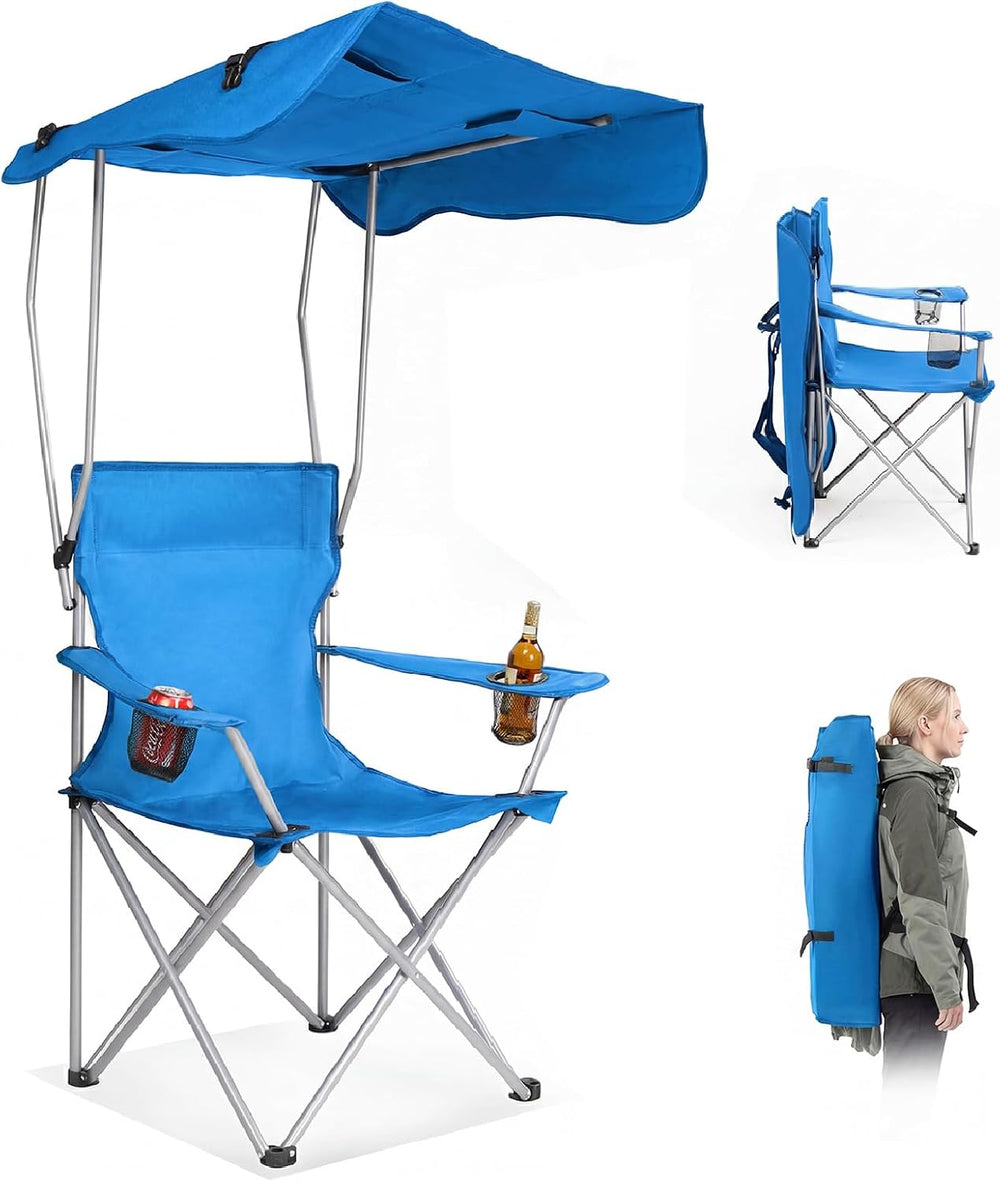 VINGLI Portable Folding Camping Chair with Canopy, Beach Chair with Canopy fo...