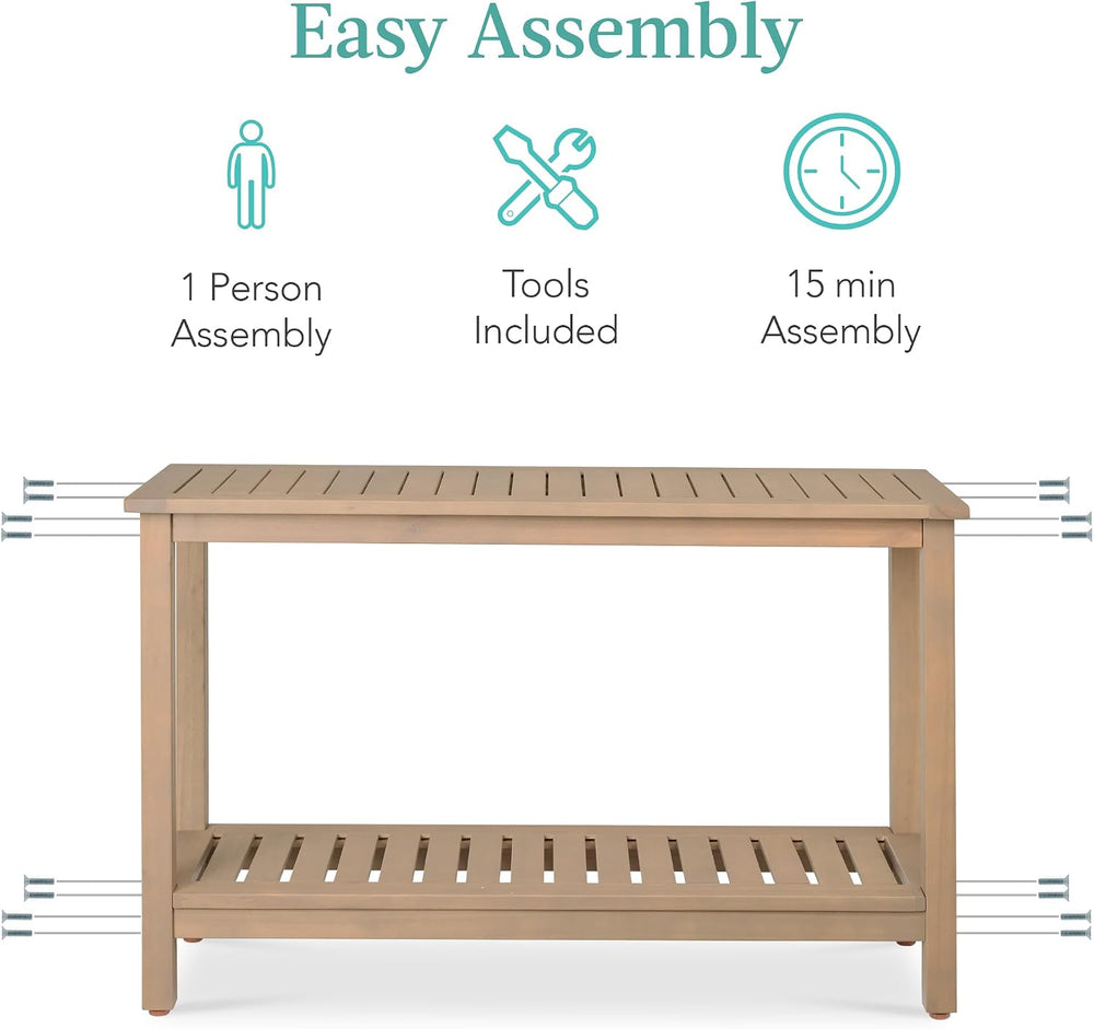 Best Choice Products 48in 2-Shelf Eucalyptus Wooden Console Table Indoor Outd...