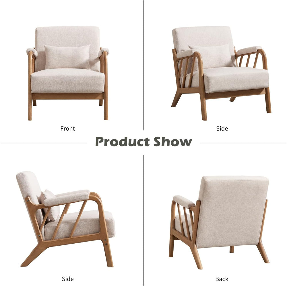 IOMOR Mid Century Modern Accent Chair with Solid Wood Frame Linen Fabric, Uph...