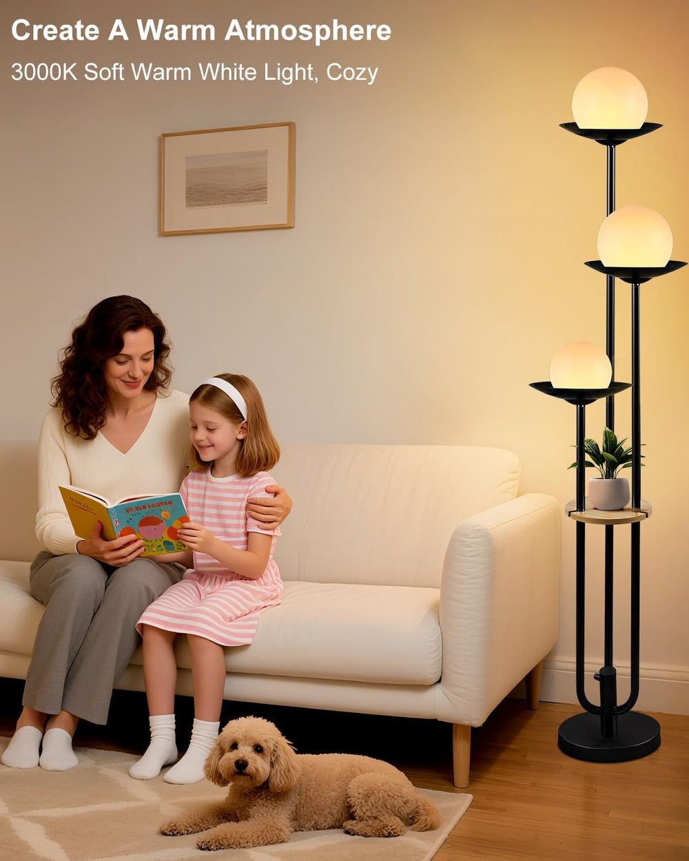 63IN Globe Floor Lamp with Table, 3-Lights Modern Dimmable Floor Lamps with 3...