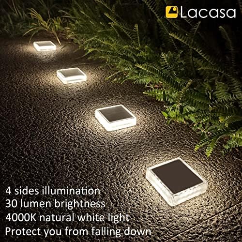 Lacasa Solar Deck Lights, 4 Pack 30LM LED Dock Lights Natural White 4000K, Ou...