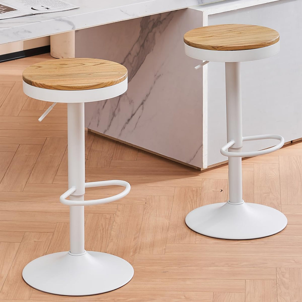Kidol & Shellder Bar Stools Set of 2 White Round Adjustable Swivel Barsto...