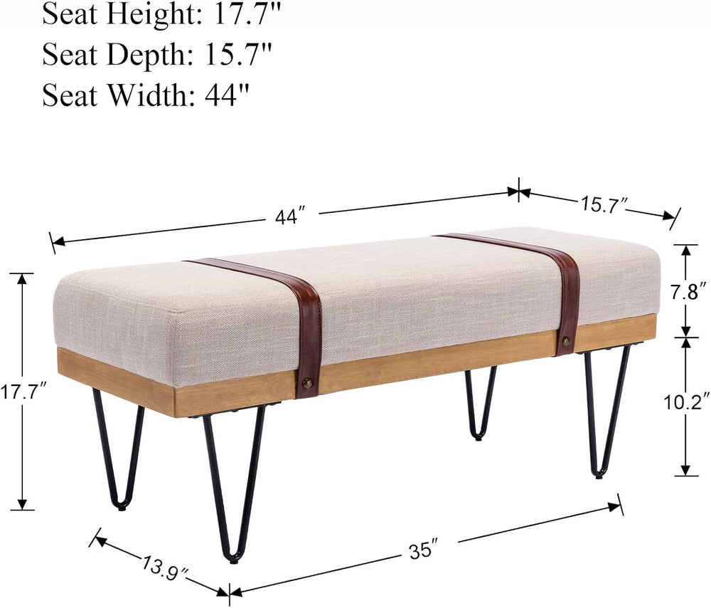 DUOMAY Industrial Modern Linen Rectangle Ottoman Bench, Beige